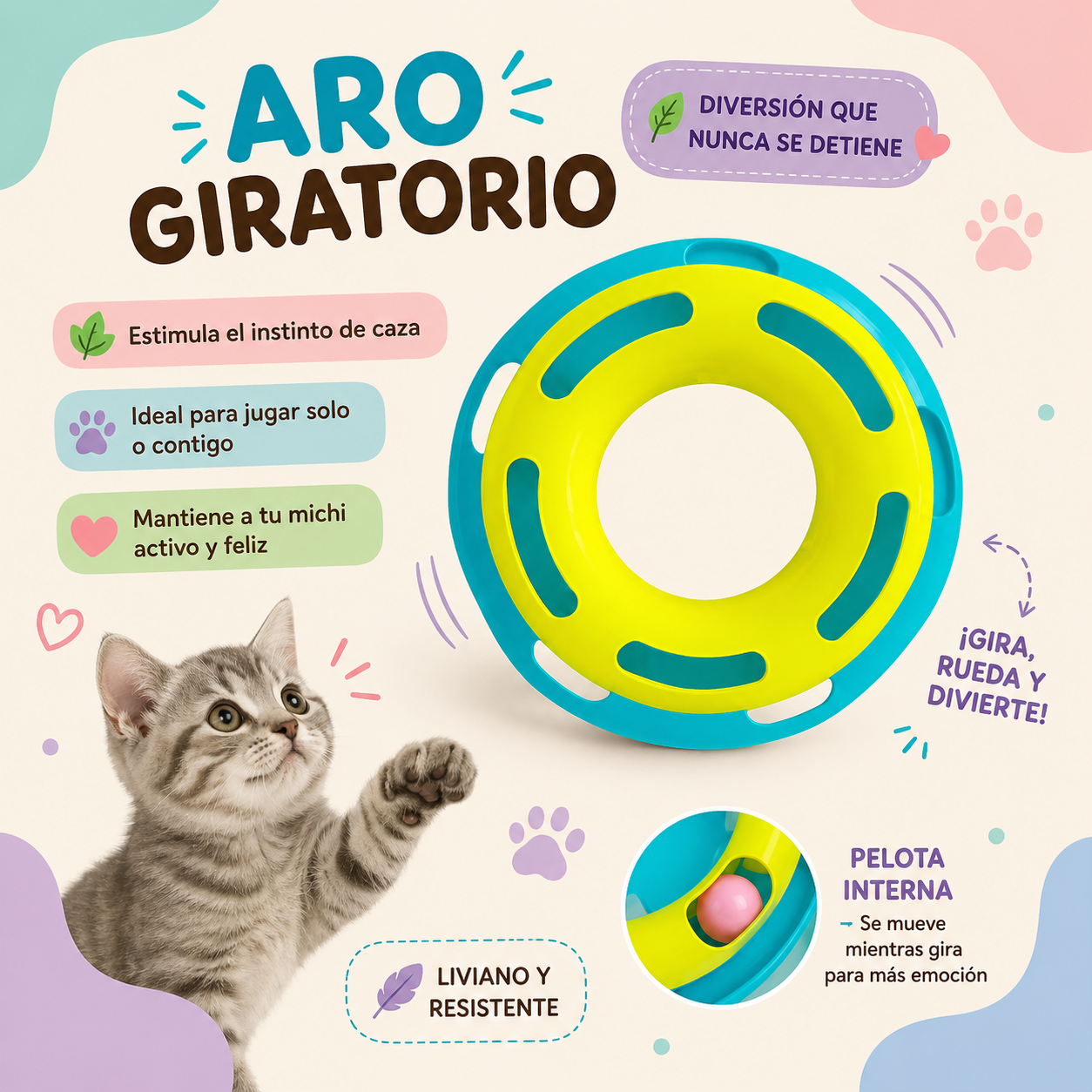🐱 Juguete Interactivo con Pelota Giratoria para Gatos