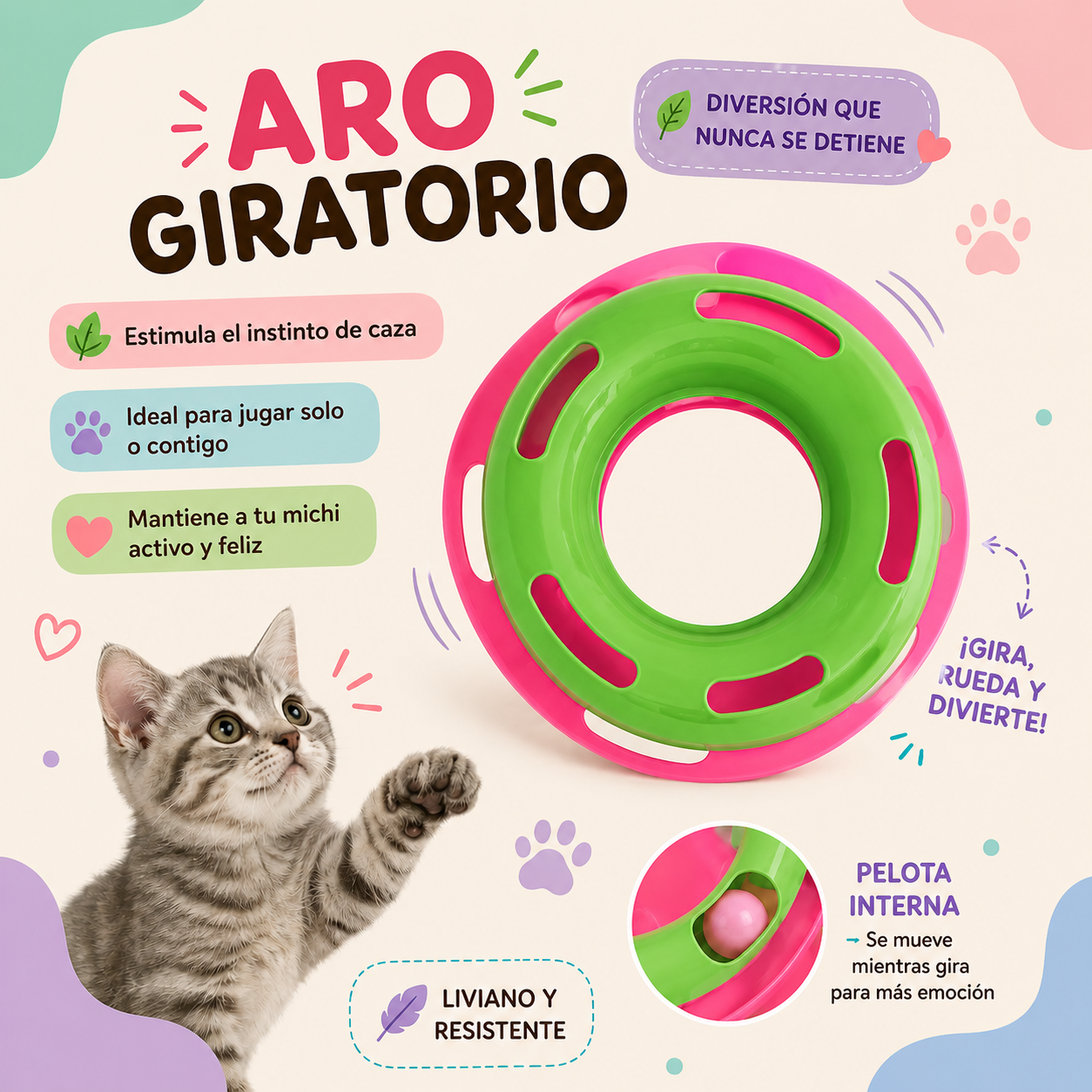 🐱 Juguete Interactivo con Pelota Giratoria para Gatos