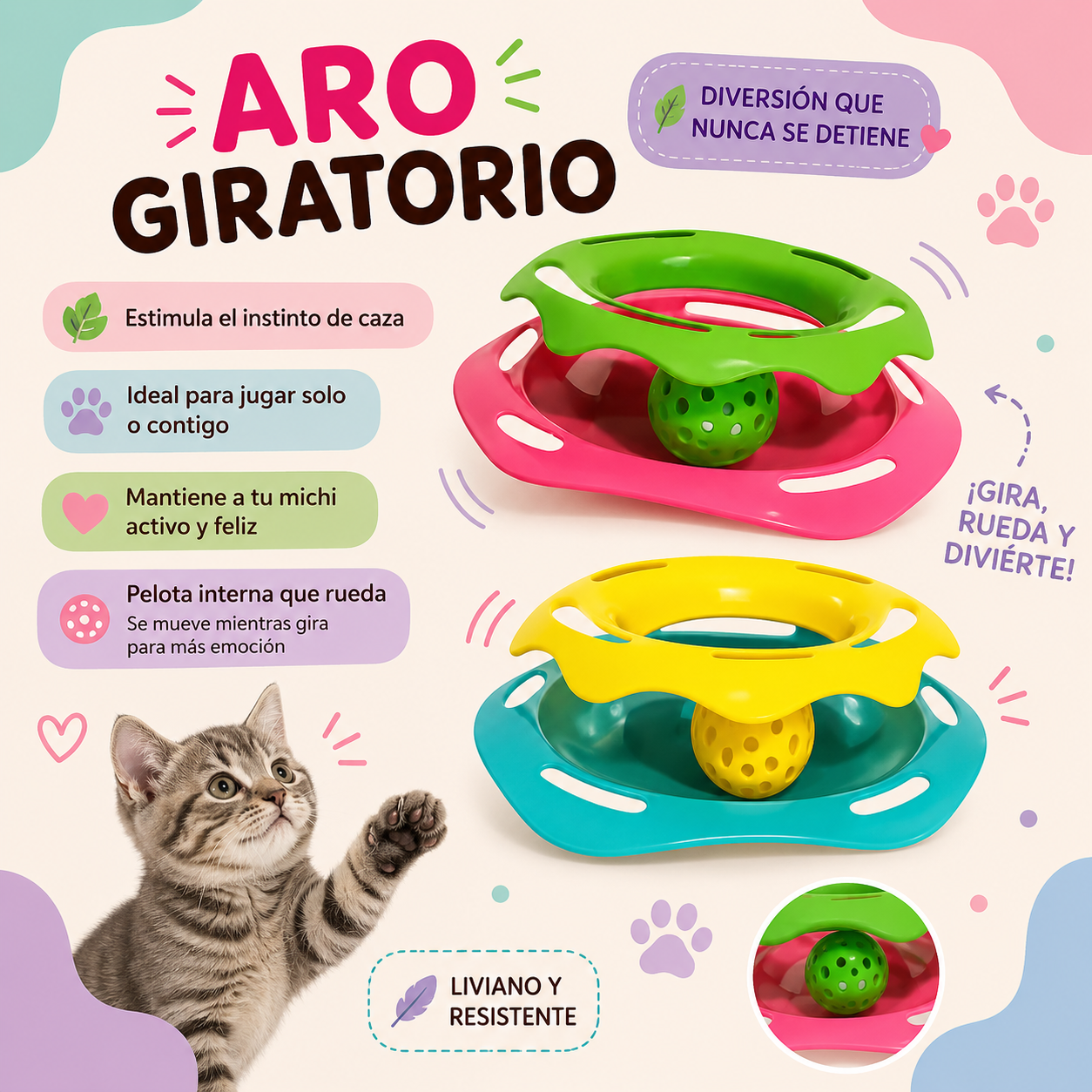🐱 Juguete Interactivo con Pelota Giratoria para Gatos