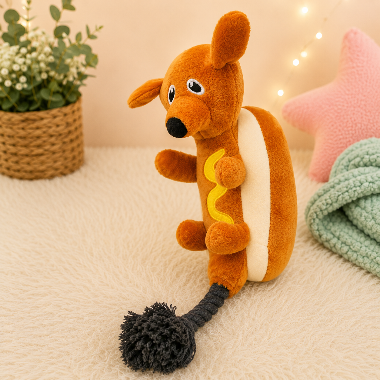 Perrito Salchicha de Peluche con Cuerda 🌭🐾