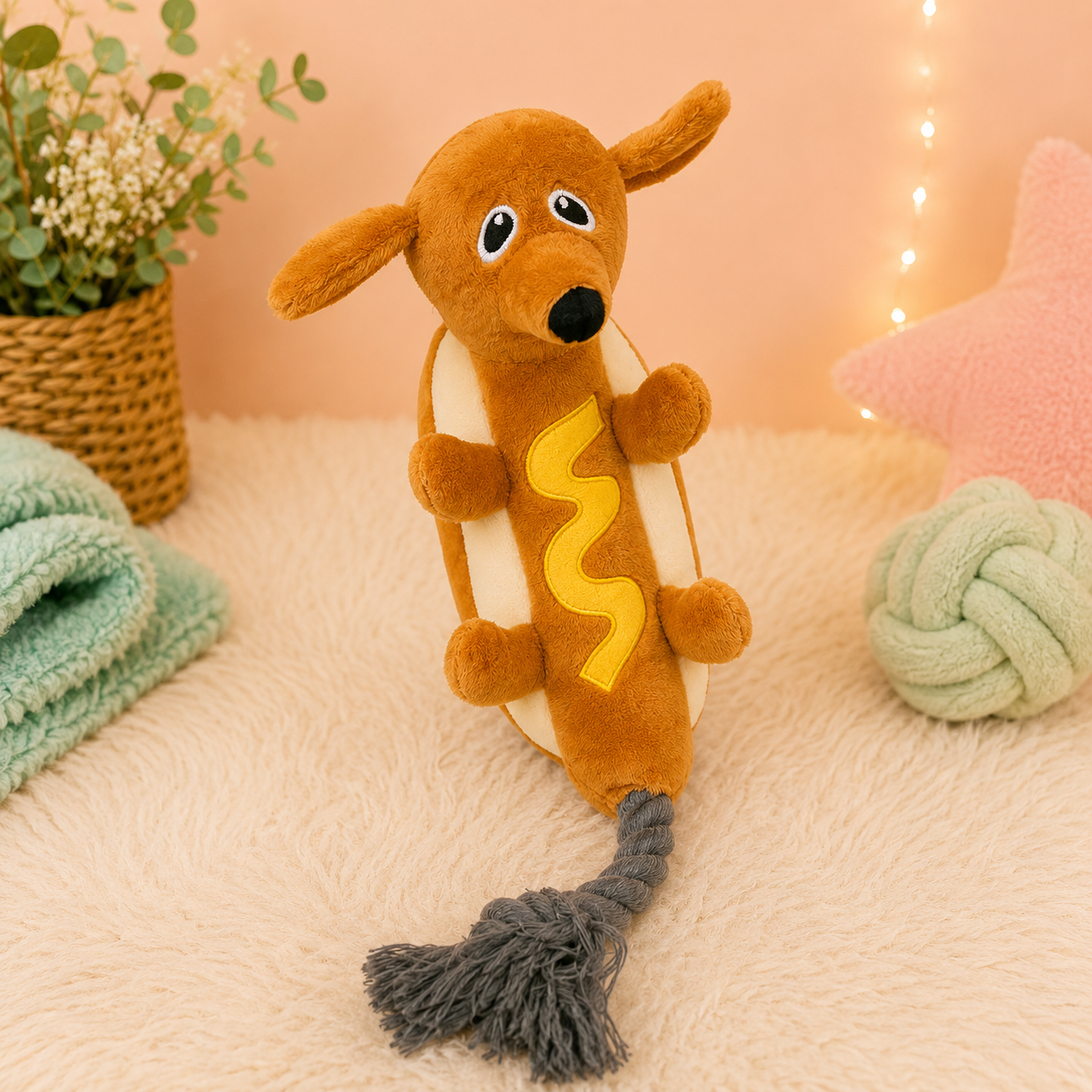 Perrito Salchicha de Peluche con Cuerda 🌭🐾
